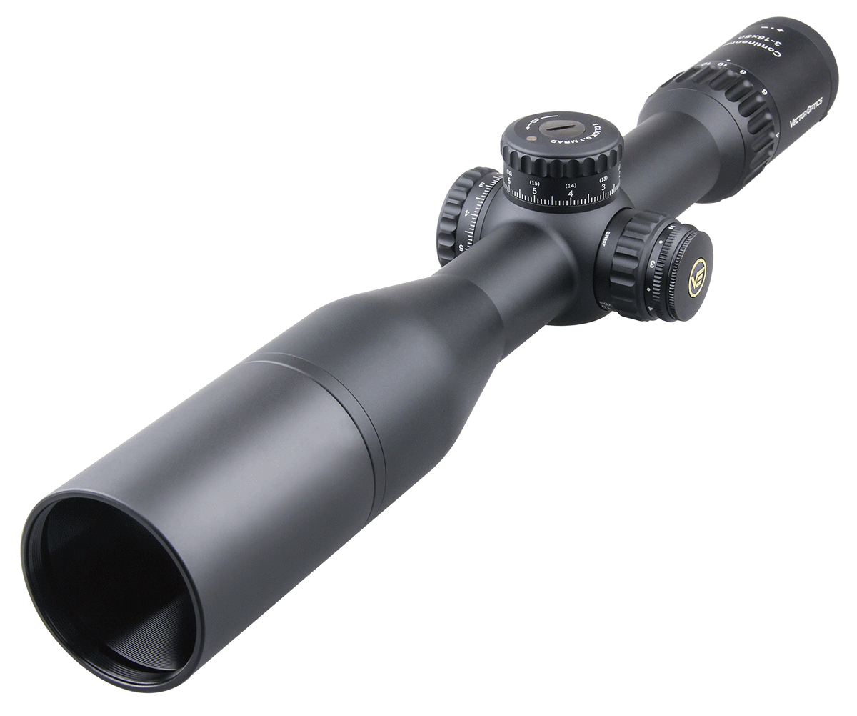 Vector Optics Continental 3-18x50 HD FFP Hunting Riflescope showcasing its sleek design and advanced features.